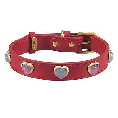 Heart Pink & White Cat Eye On Red Dog Collar_big